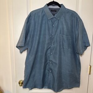 Interaffair Mens XXL Short Sleeve Button Up Shirt Blue Geometric Print Casual